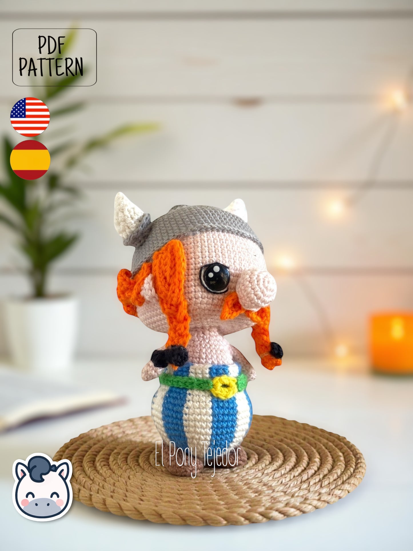 Handmade Asterix and Obelix amigurumi inspired by Goscinny and Uderzo’s classic French comics, a vintage crochet pattern PDF perfect for comic book lovers.