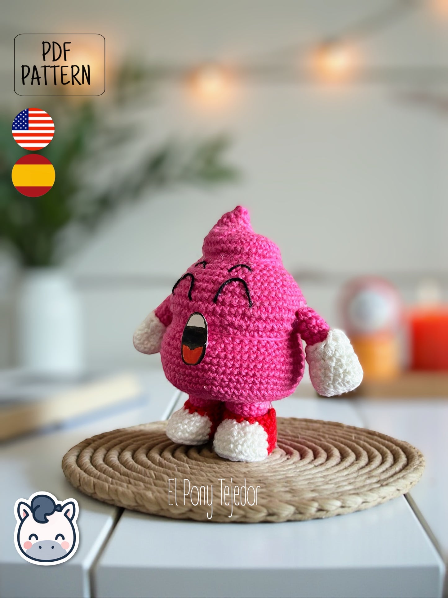 This Poop Arale crochet pattern PDF is a handmade geek amigurumi plush toy inspired by Akira Toriyama’s classic manga and anime Dr. Slump. This kawaii pink poop crochet pattern includes a detailed step-by-step photo tutorial to help you make your own cute and funny plush. Perfect for anime lovers, Arale fans, and handmade collectors. Available in English and Spanish as a digital instant download for geek crochet enthusiasts.