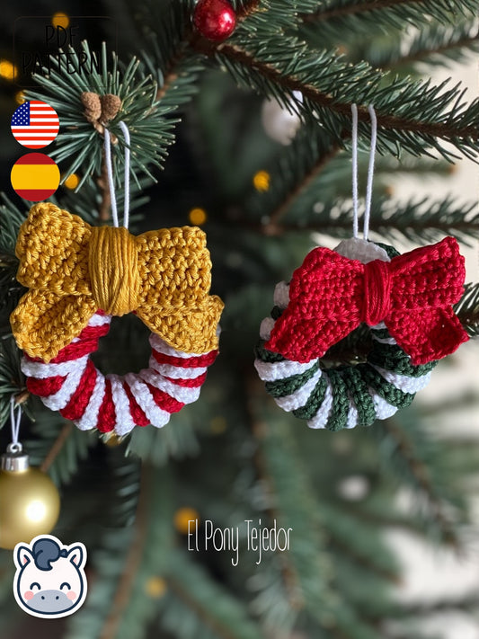 Amigurumi Christmas Wreath Ornaments Crochet Pattern, handmade Christmas decoration PDF inspired by traditional festive colors.