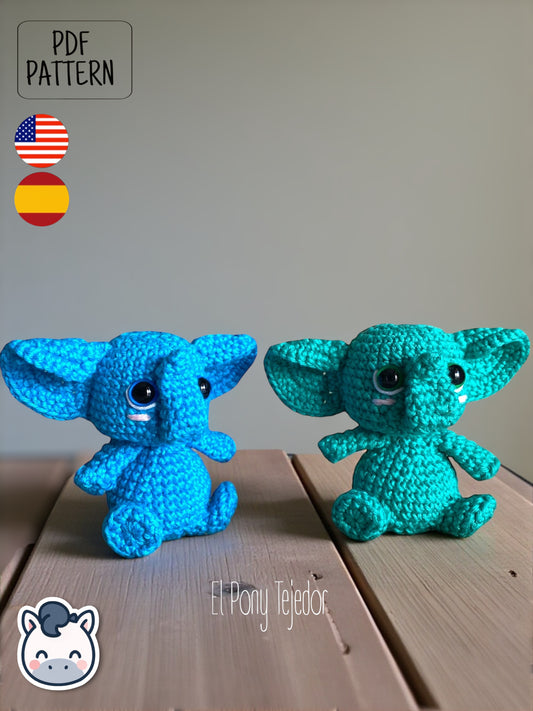 Handmade elephant amigurumi inspired by cute kawaii animal designs, crochet pattern PDF perfect as plush toy or keychain, ideal for animal lovers and handmade crochet fans.