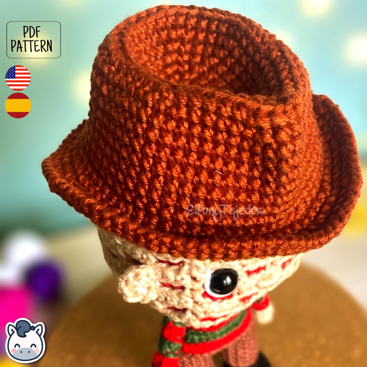 Handmade Freddy Krueger amigurumi inspired by Nightmare on Elm Street, a perfect pattern for fans of horror, Halloween, and creepy classics.