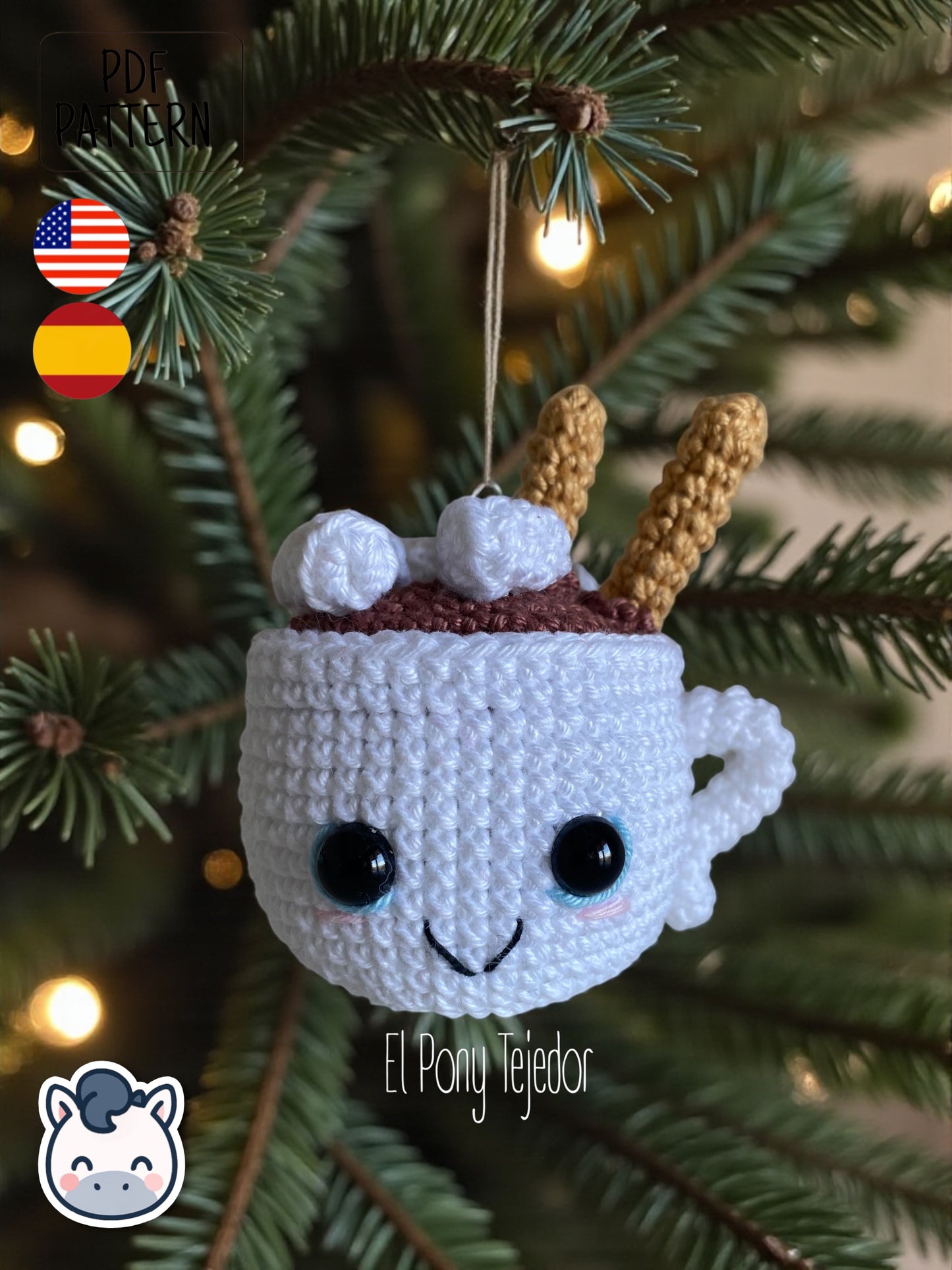 Handmade Hot Chocolate Mugs amigurumi inspired by cozy winter treats, cute Christmas crochet pattern PDF perfect for holiday decoration and gifting.