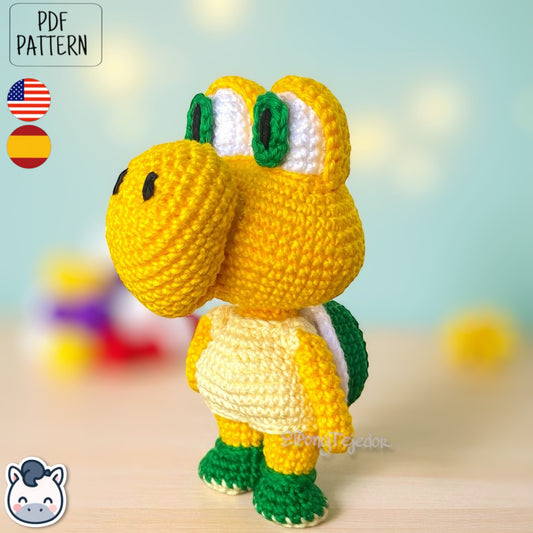 Handmade Koopa amigurumi inspired by Nintendo’s Super Mario, a cute crochet pattern PDF perfect for retro gaming fans and geek collectors.