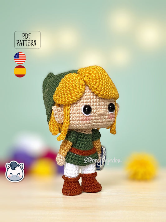 Handmade Link amigurumi inspired by Nintendo’s The Legend of Zelda, a perfect crochet pattern for fans of fantasy adventures and classic video games.