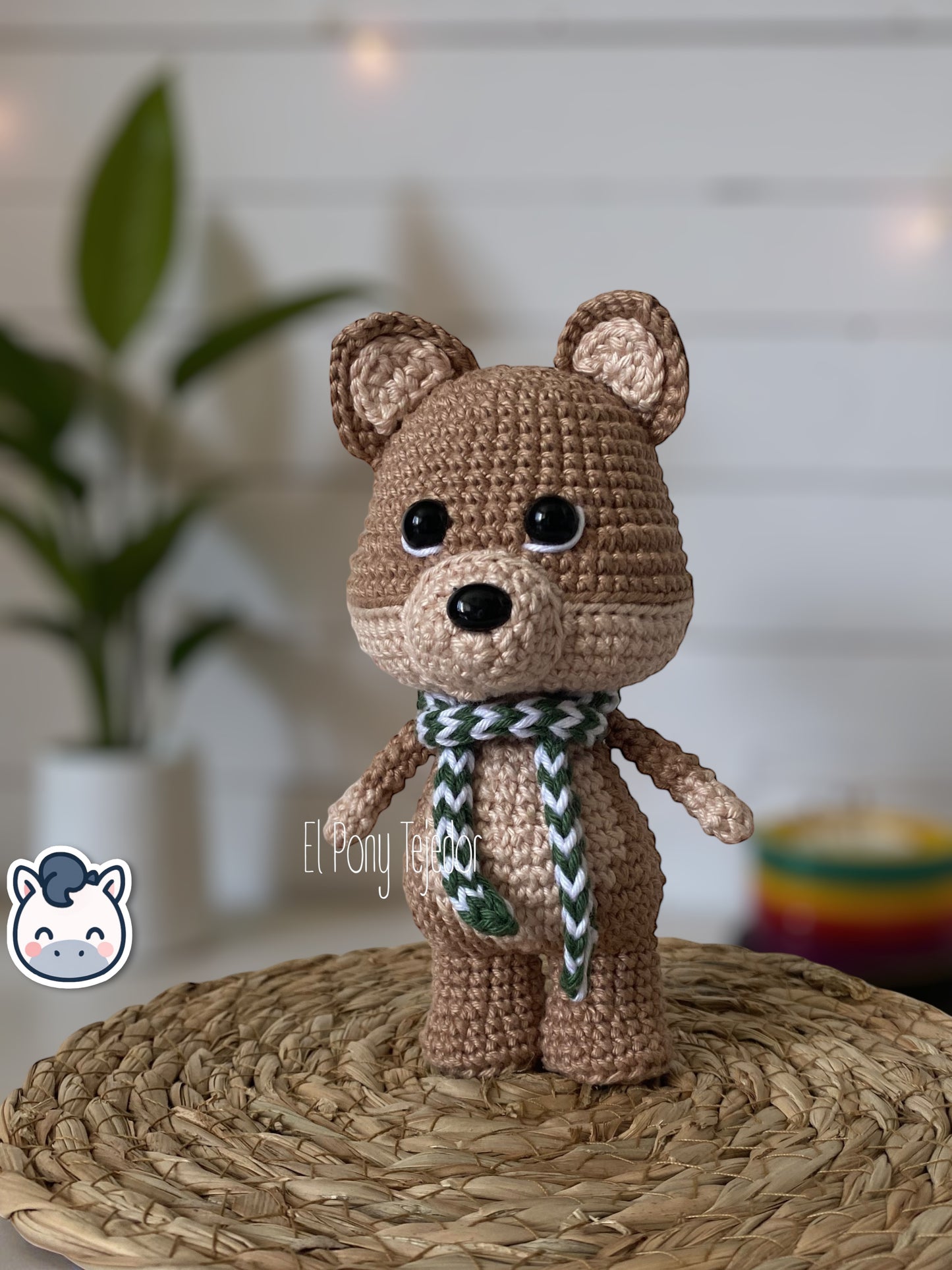 Handmade Winter Fox amigurumi with cozy Christmas colors, perfect for winter décor and holiday gifts.