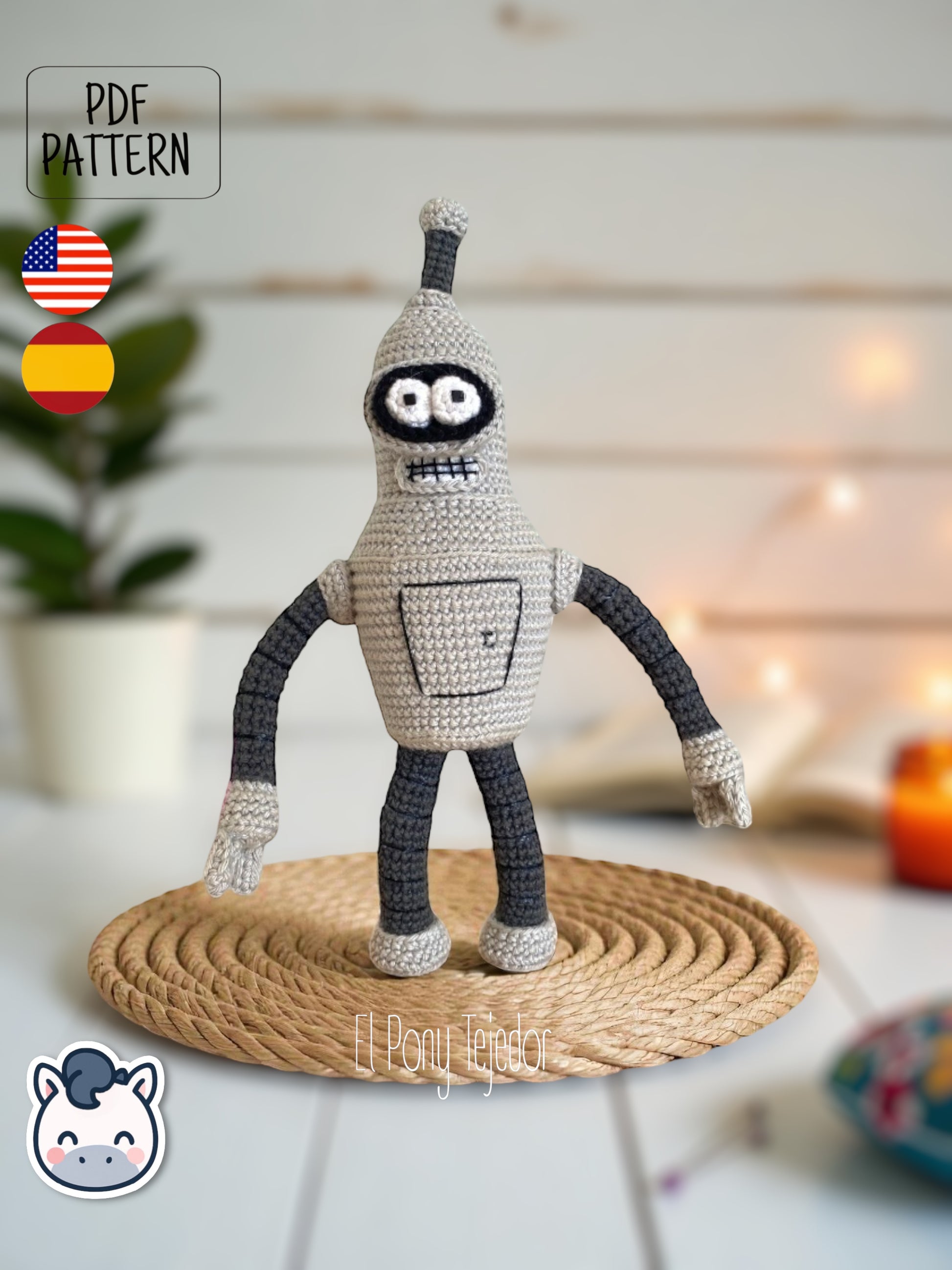 Handmade Bender amigurumi inspired by Futurama, a perfect pattern for fans of robots, sci-fi comedy, and geek crochet collectibles.