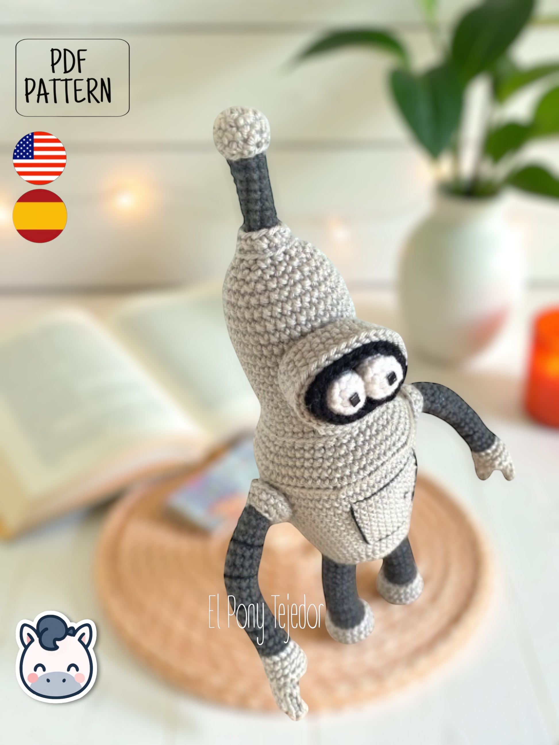 Handmade Bender amigurumi inspired by Futurama, a perfect pattern for fans of robots, sci-fi comedy, and geek crochet collectibles.