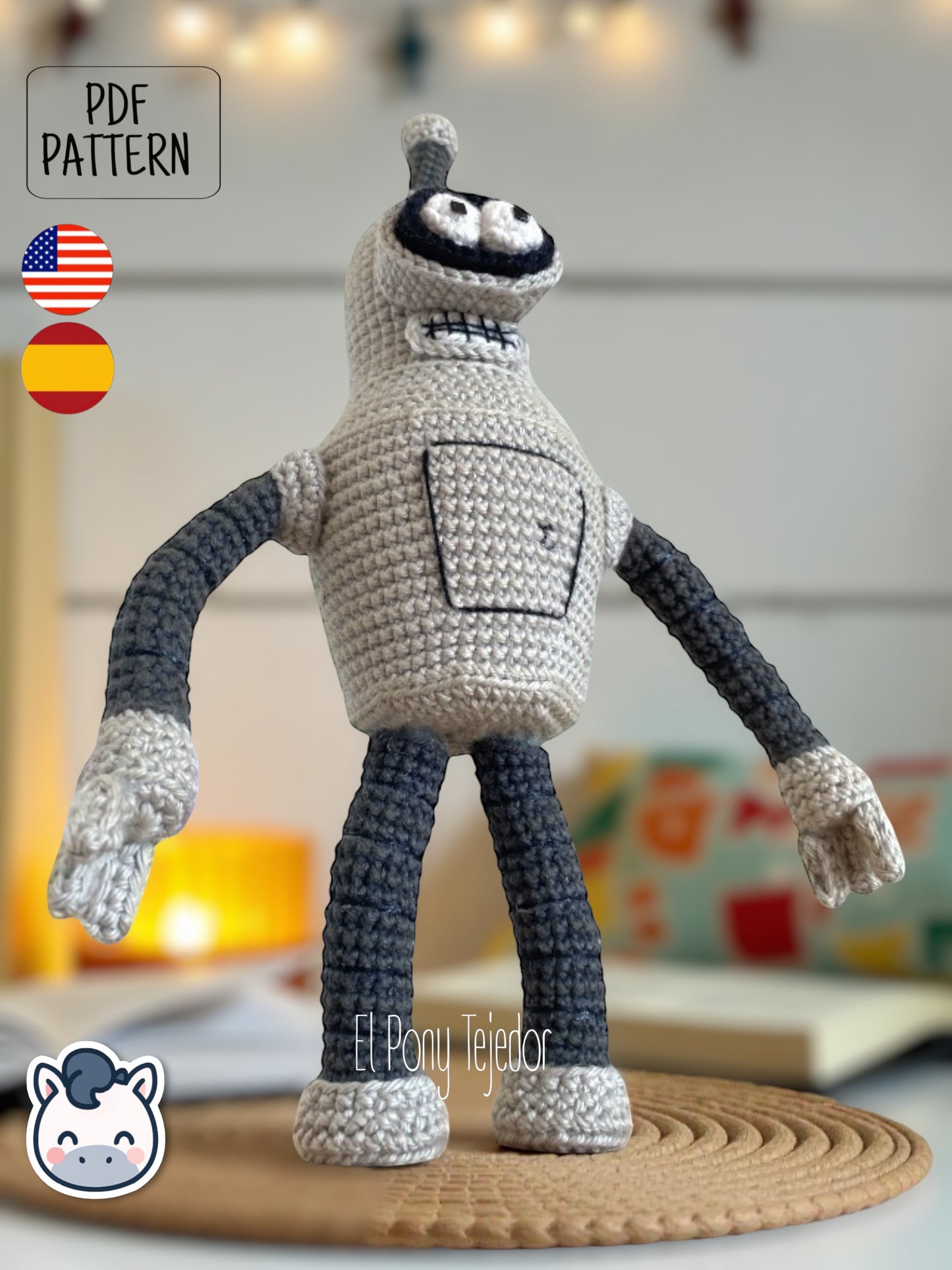 Handmade Bender amigurumi inspired by Futurama, a perfect pattern for fans of robots, sci-fi comedy, and geek crochet collectibles.