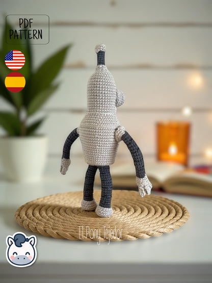Handmade Bender amigurumi inspired by Futurama, a perfect pattern for fans of robots, sci-fi comedy, and geek crochet collectibles.