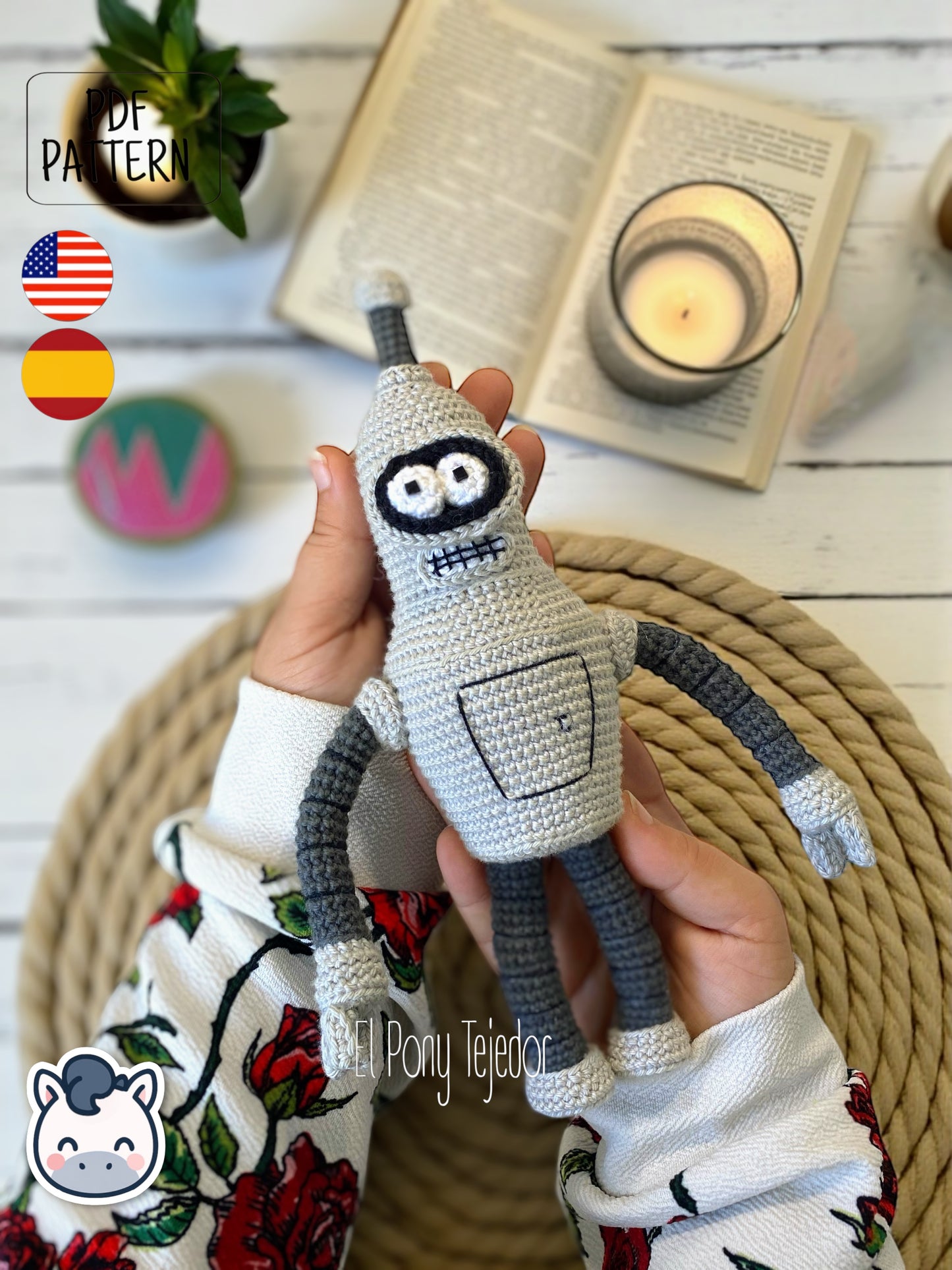 Handmade Bender amigurumi inspired by Futurama, a perfect pattern for fans of robots, sci-fi comedy, and geek crochet collectibles.