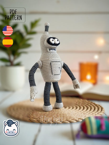 Handmade Bender amigurumi inspired by Futurama, a perfect pattern for fans of robots, sci-fi comedy, and geek crochet collectibles.