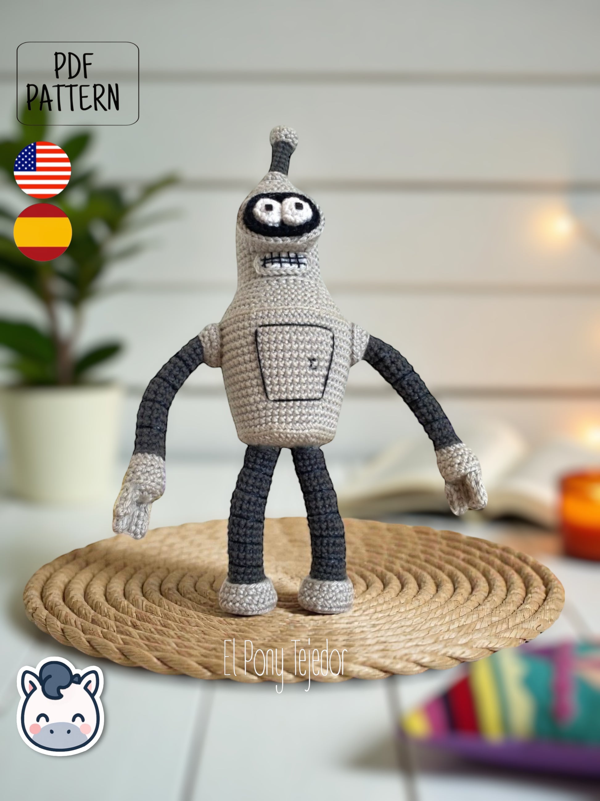 Handmade Bender amigurumi inspired by Futurama, a perfect pattern for fans of robots, sci-fi comedy, and geek crochet collectibles.