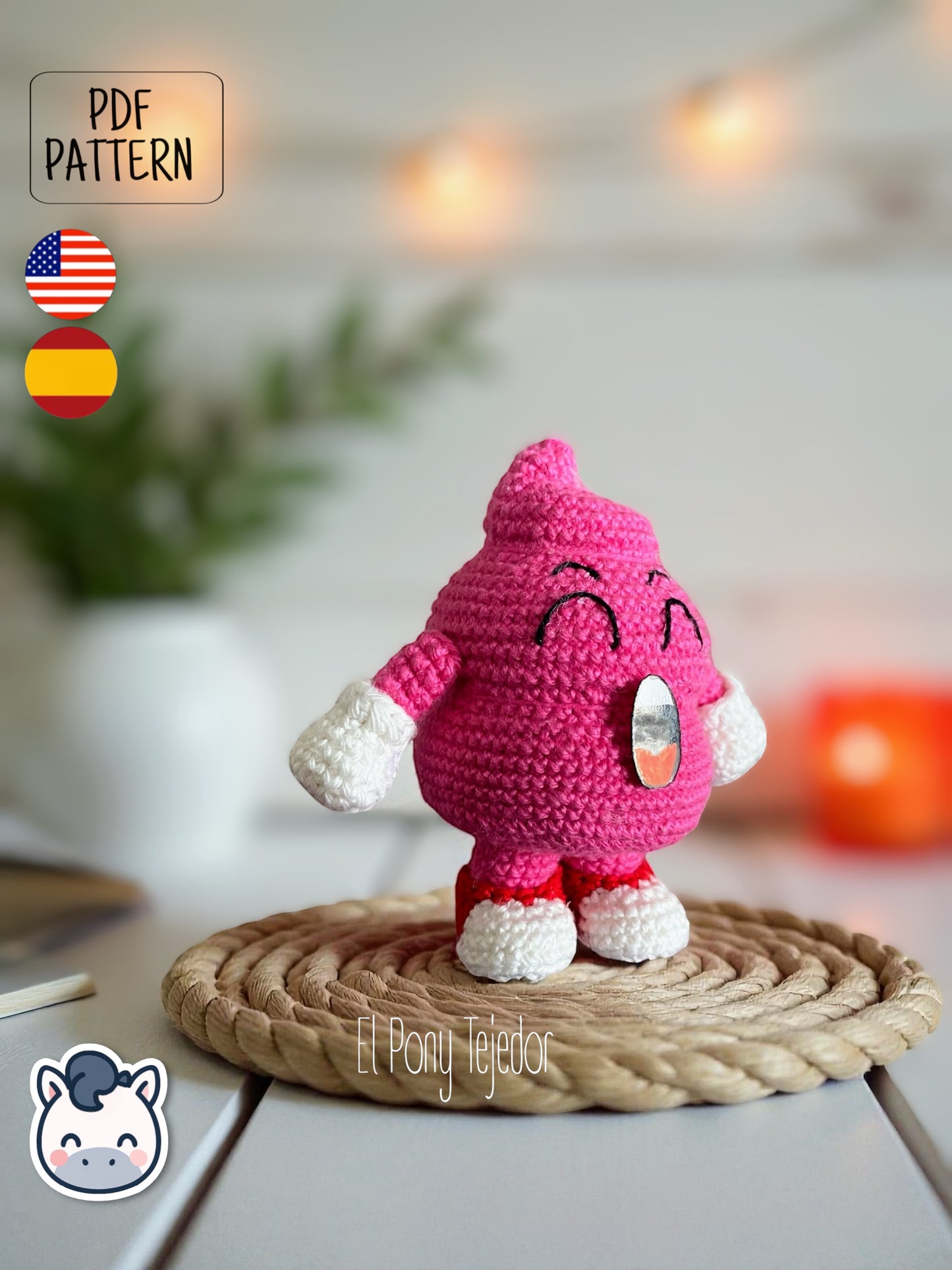 This Poop Arale crochet pattern PDF is a handmade geek amigurumi plush toy inspired by Akira Toriyama’s classic manga and anime Dr. Slump. This kawaii pink poop crochet pattern includes a detailed step-by-step photo tutorial to help you make your own cute and funny plush. Perfect for anime lovers, Arale fans, and handmade collectors. Available in English and Spanish as a digital instant download for geek crochet enthusiasts.