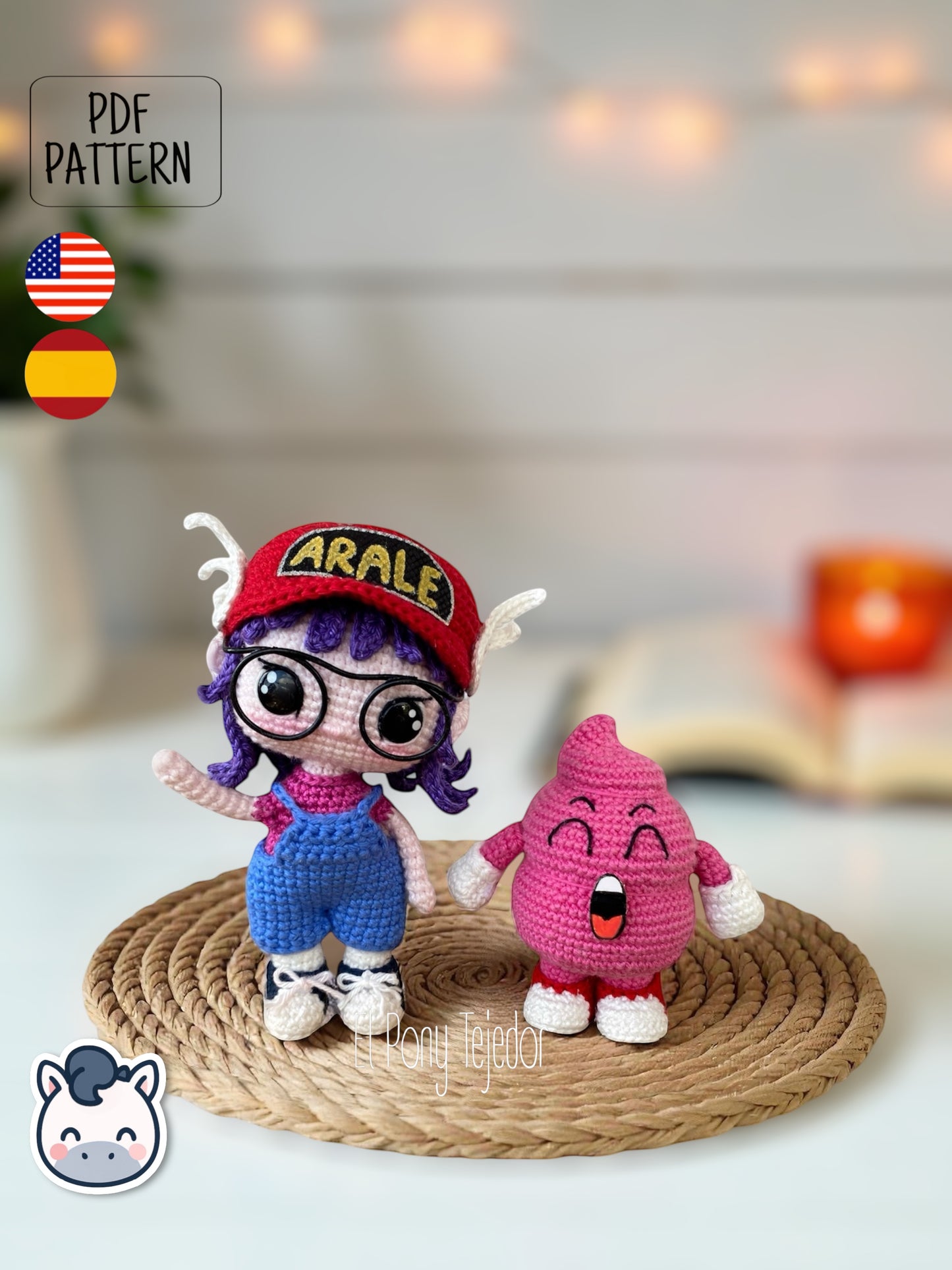 Handmade Caca and Arale amigurumi inspired by Akira Toriyama’s Dr. Slump, a perfect pattern for manga lovers, geek collectors and kawaii crochet fans.