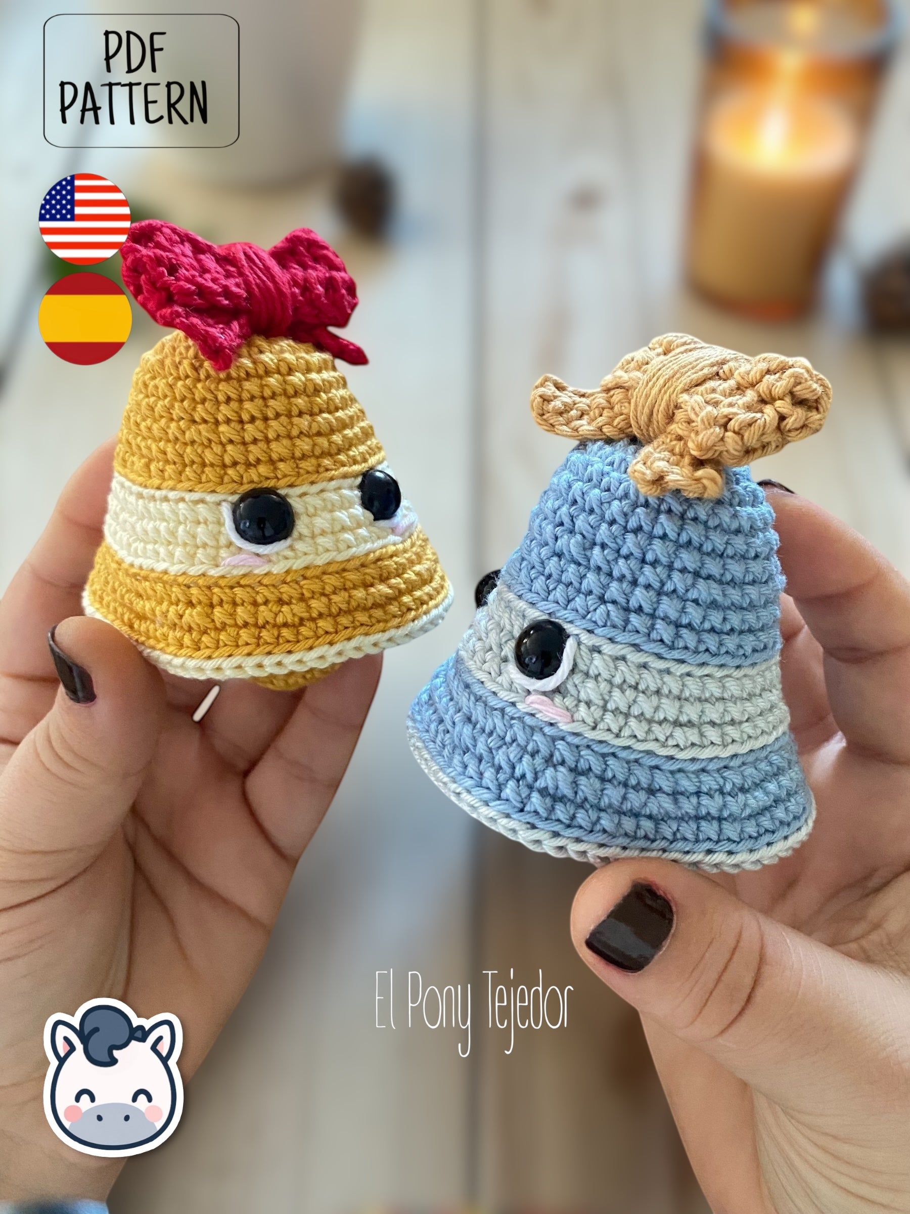 Handmade Christmas Bells amigurumi inspired by classic holiday ornaments, cute Christmas crochet pattern PDF perfect for festive decoration and cozy handmade gifts.