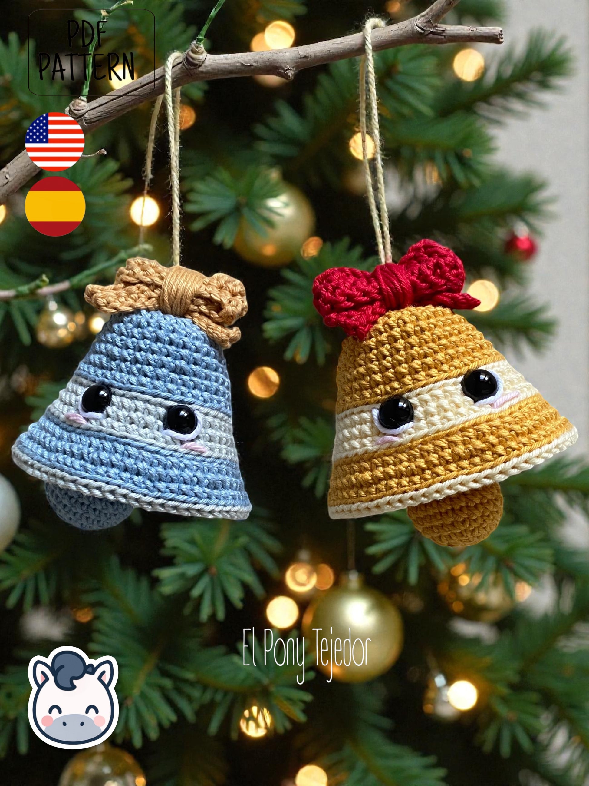Handmade Christmas Bells amigurumi inspired by classic holiday ornaments, cute Christmas crochet pattern PDF perfect for festive decoration and cozy handmade gifts.