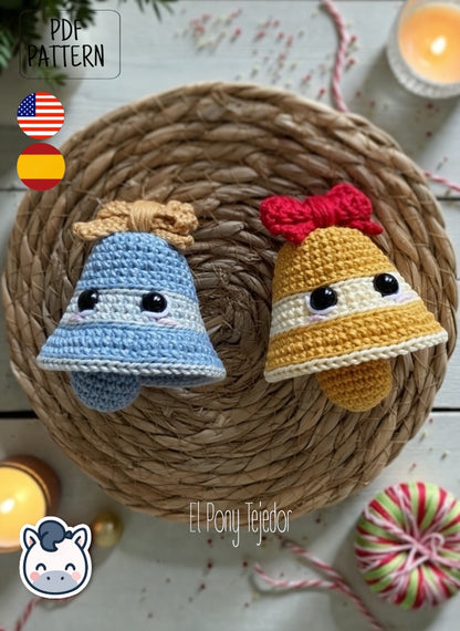 Handmade Christmas Bells amigurumi inspired by classic holiday ornaments, cute Christmas crochet pattern PDF perfect for festive decoration and cozy handmade gifts.