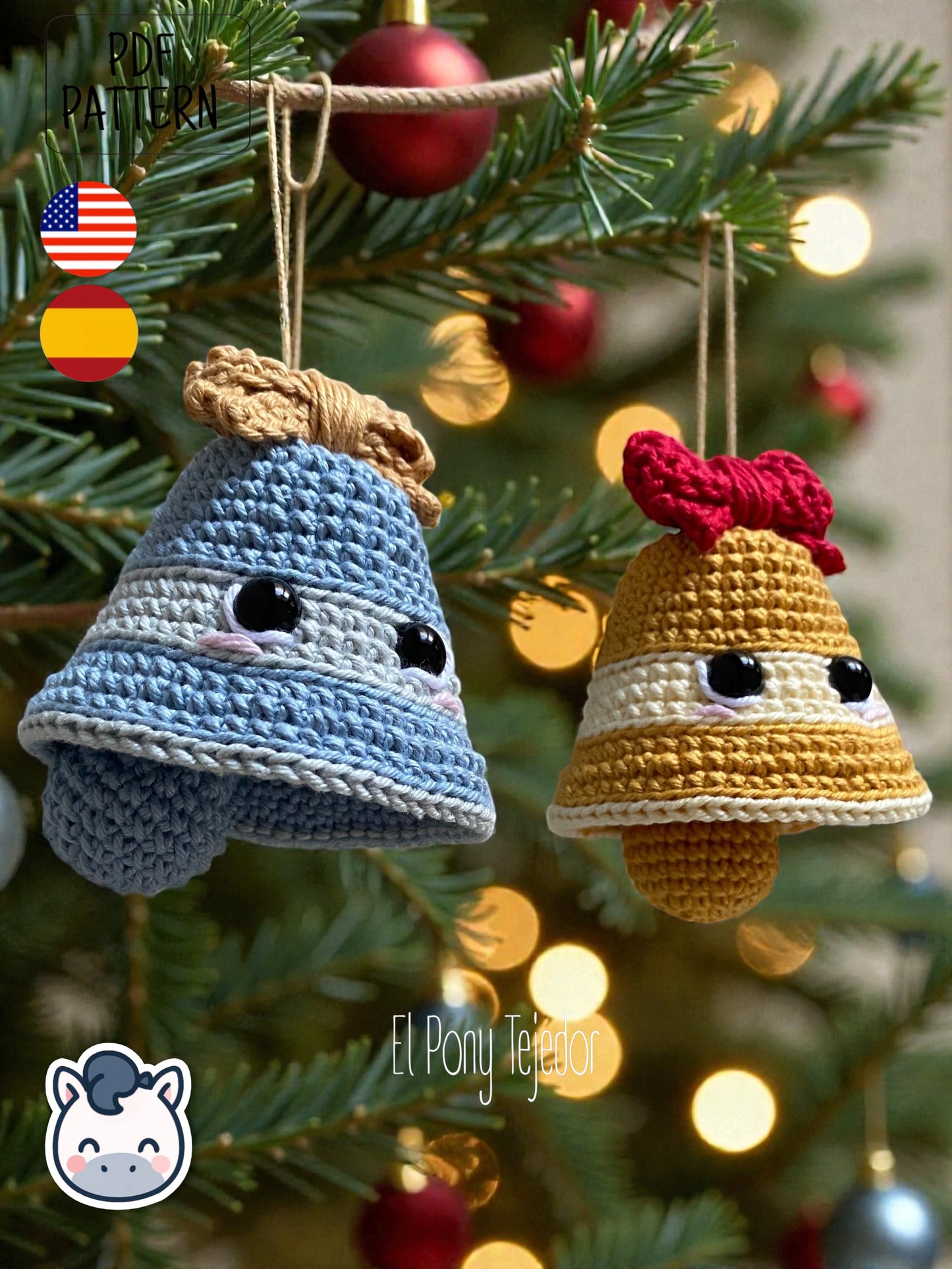 Handmade Christmas Bells amigurumi inspired by classic holiday ornaments, cute Christmas crochet pattern PDF perfect for festive decoration and cozy handmade gifts.