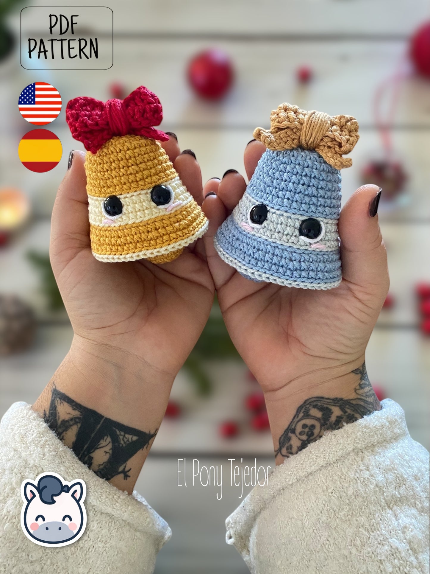 Handmade Christmas Bells amigurumi inspired by classic holiday ornaments, cute Christmas crochet pattern PDF perfect for festive decoration and cozy handmade gifts.
