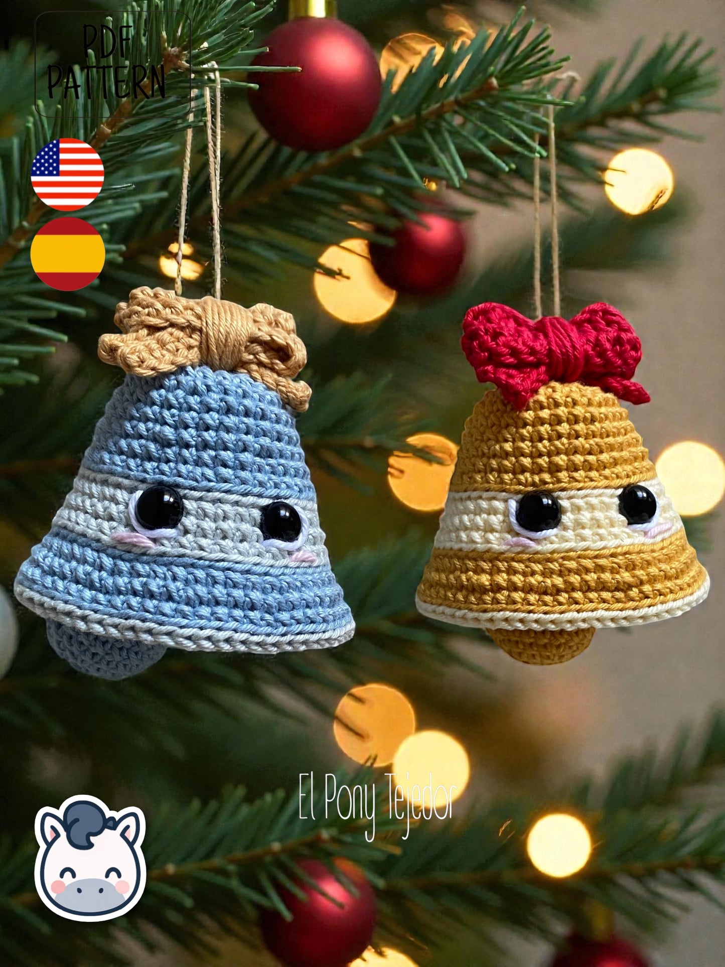 Handmade Christmas Bells amigurumi inspired by classic holiday ornaments, cute Christmas crochet pattern PDF perfect for festive decoration and cozy handmade gifts.
