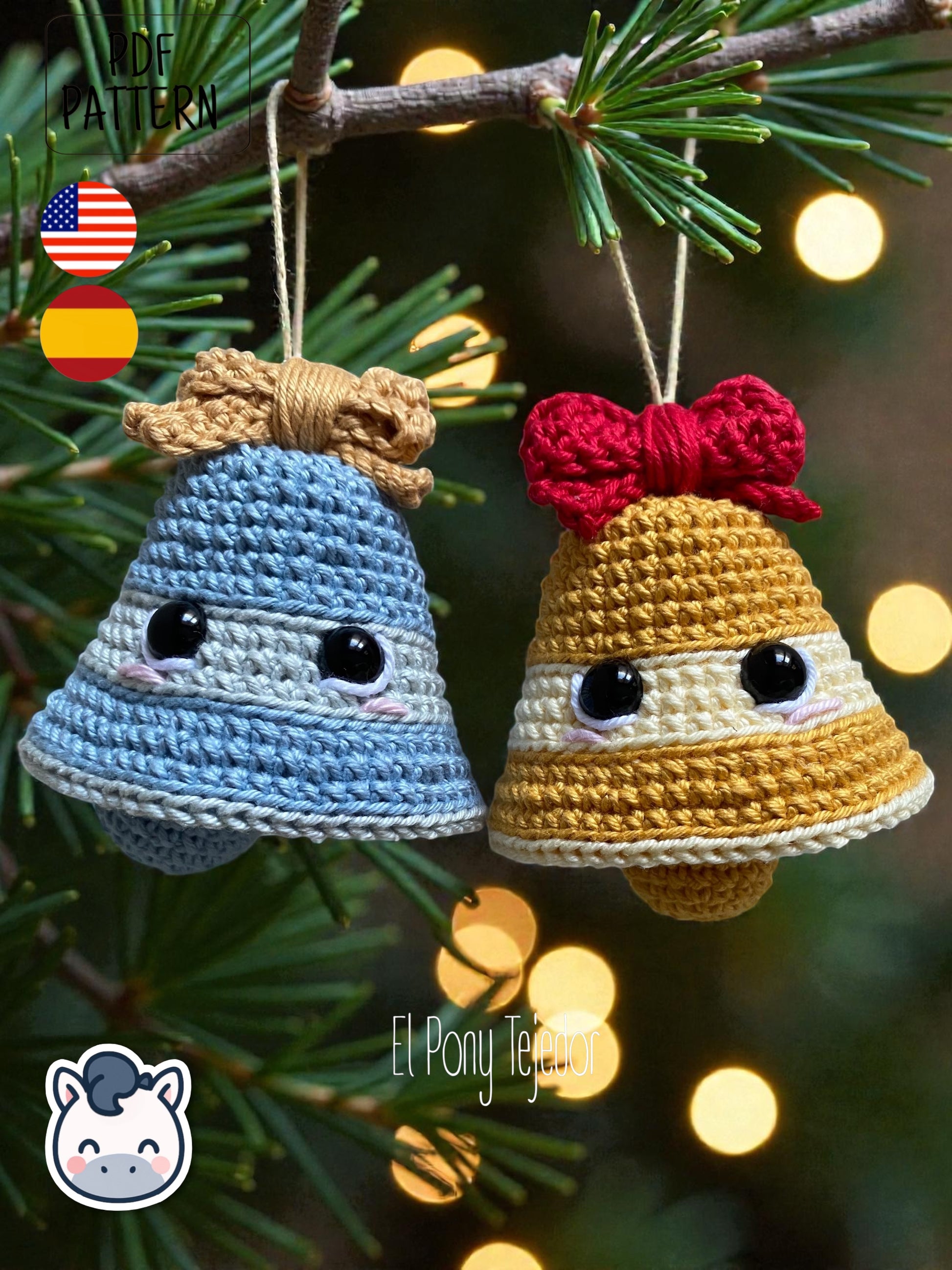 Handmade Christmas Bells amigurumi inspired by classic holiday ornaments, cute Christmas crochet pattern PDF perfect for festive decoration and cozy handmade gifts.