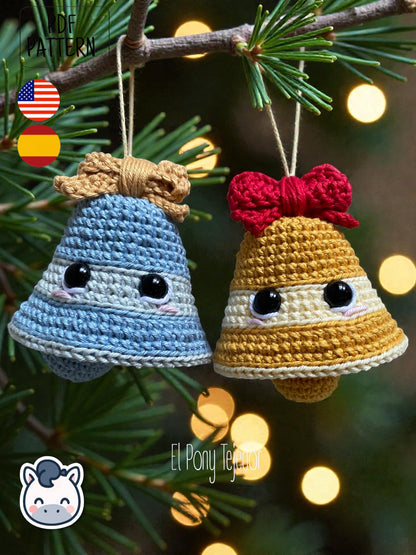 Handmade Christmas Bells amigurumi inspired by classic holiday ornaments, cute Christmas crochet pattern PDF perfect for festive decoration and cozy handmade gifts.
