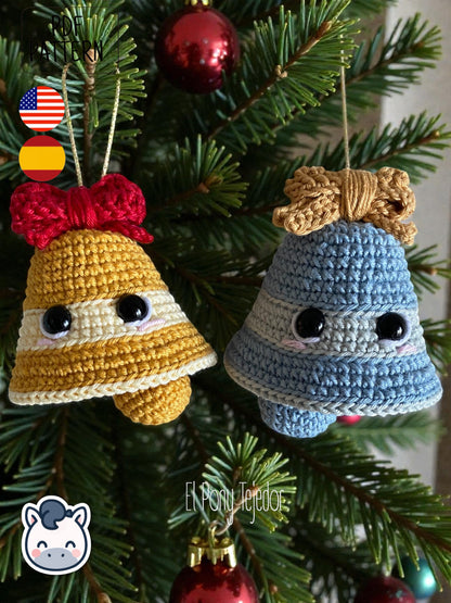 Handmade Christmas Bells amigurumi inspired by classic holiday ornaments, cute Christmas crochet pattern PDF perfect for festive decoration and cozy handmade gifts.