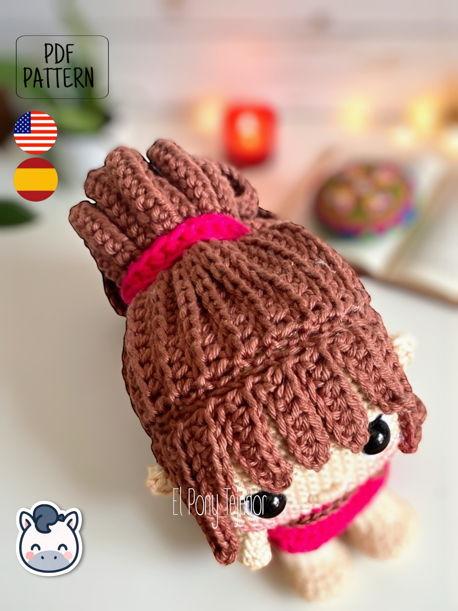Handmade Chihiro amigurumi inspired by Studio Ghibli’s Spirited Away (El Viaje de Chihiro), a perfect pattern for fans of Ghibli, anime magic, and kawaii handmade art.