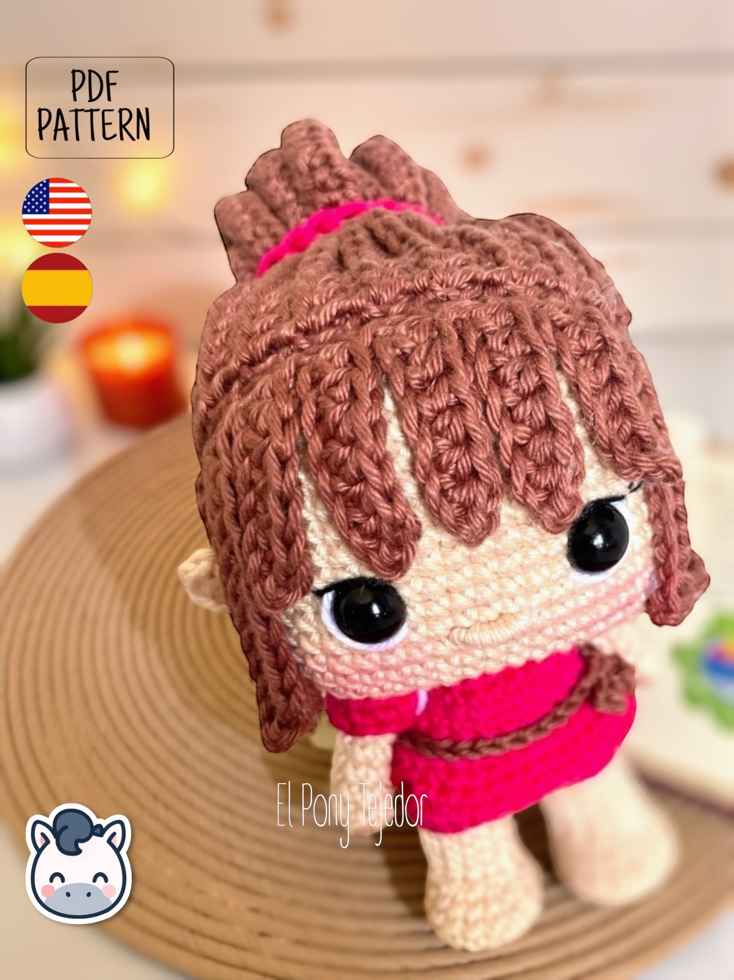 Handmade Chihiro amigurumi inspired by Studio Ghibli’s Spirited Away (El Viaje de Chihiro), a perfect pattern for fans of Ghibli, anime magic, and kawaii handmade art.