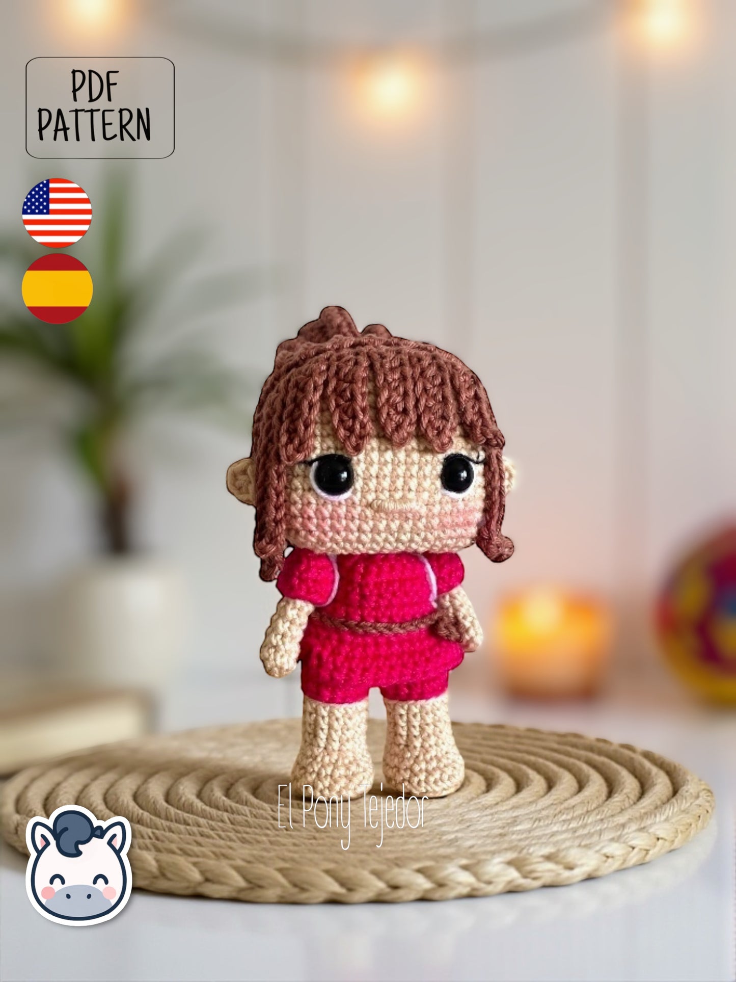 Handmade Chihiro amigurumi inspired by Studio Ghibli’s Spirited Away (El Viaje de Chihiro), a perfect pattern for fans of Ghibli, anime magic, and kawaii handmade art.