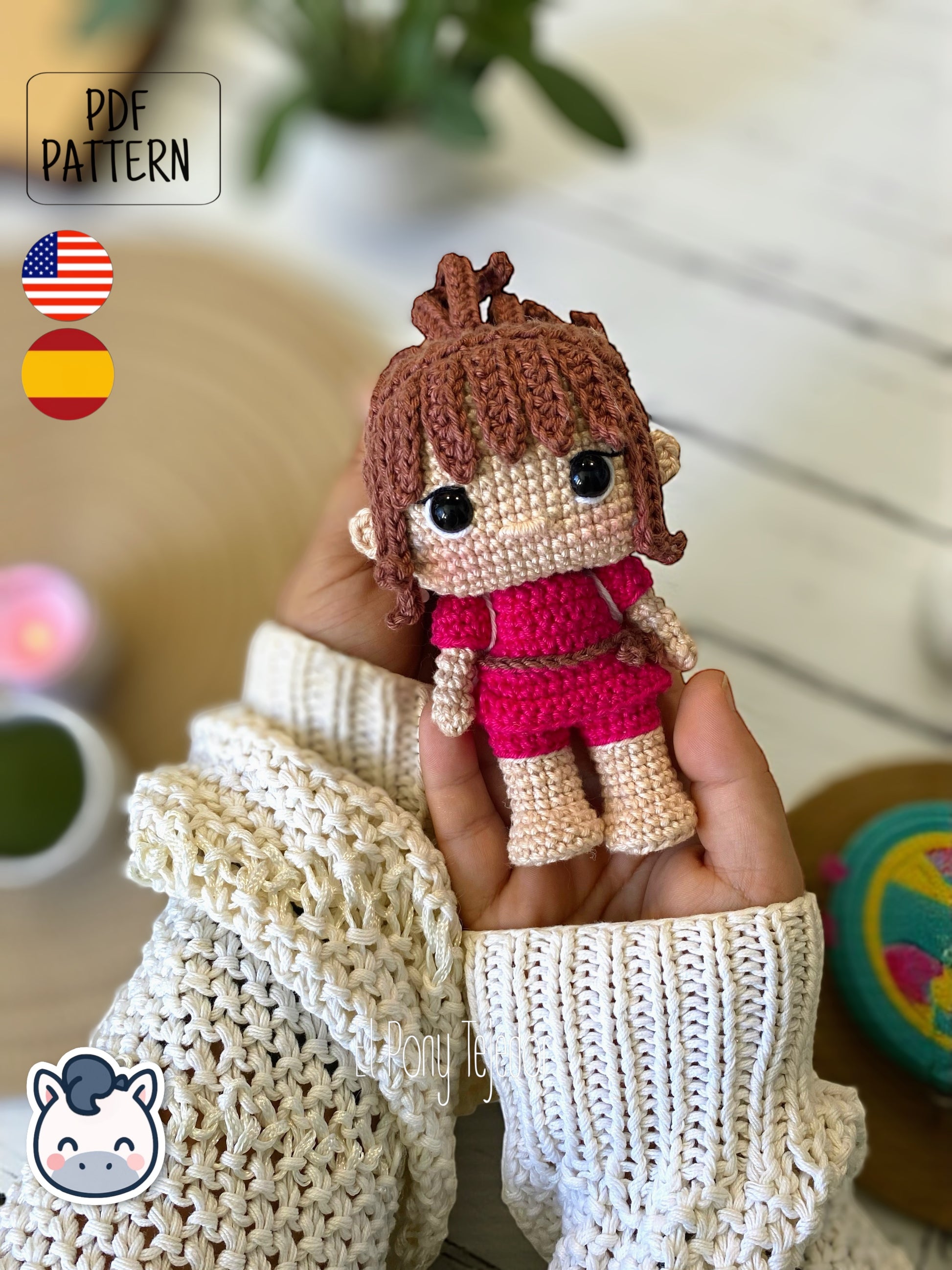 Handmade Chihiro amigurumi inspired by Studio Ghibli’s Spirited Away (El Viaje de Chihiro), a perfect pattern for fans of Ghibli, anime magic, and kawaii handmade art.