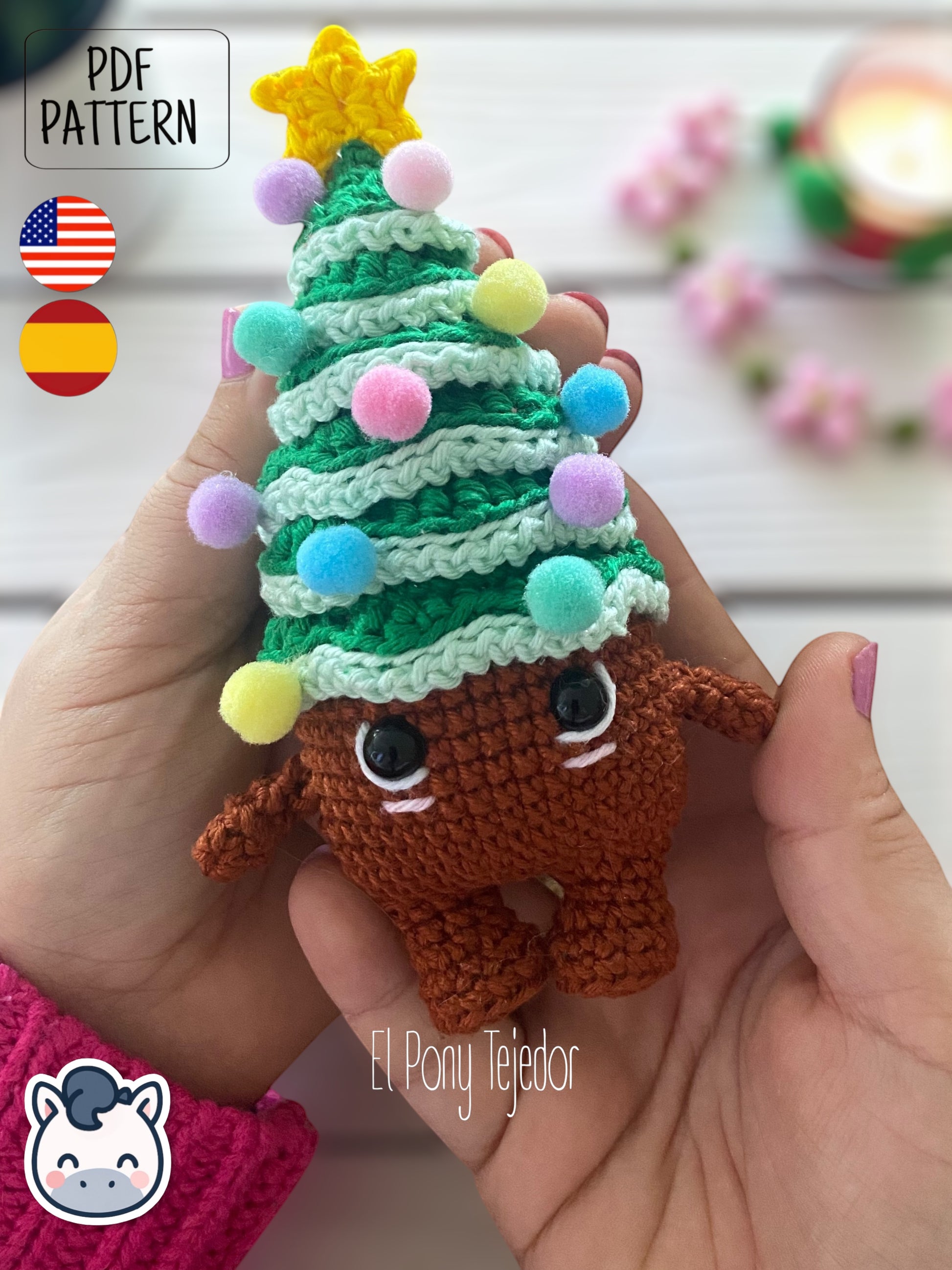 Handmade Christmas amigurumi set inspired by classic holiday ornaments, featuring a Christmas tree, festive candle and winter pinecone. Perfect Christmas crochet pattern PDF for holiday decor lovers and fans of cute handmade Christmas decorations.