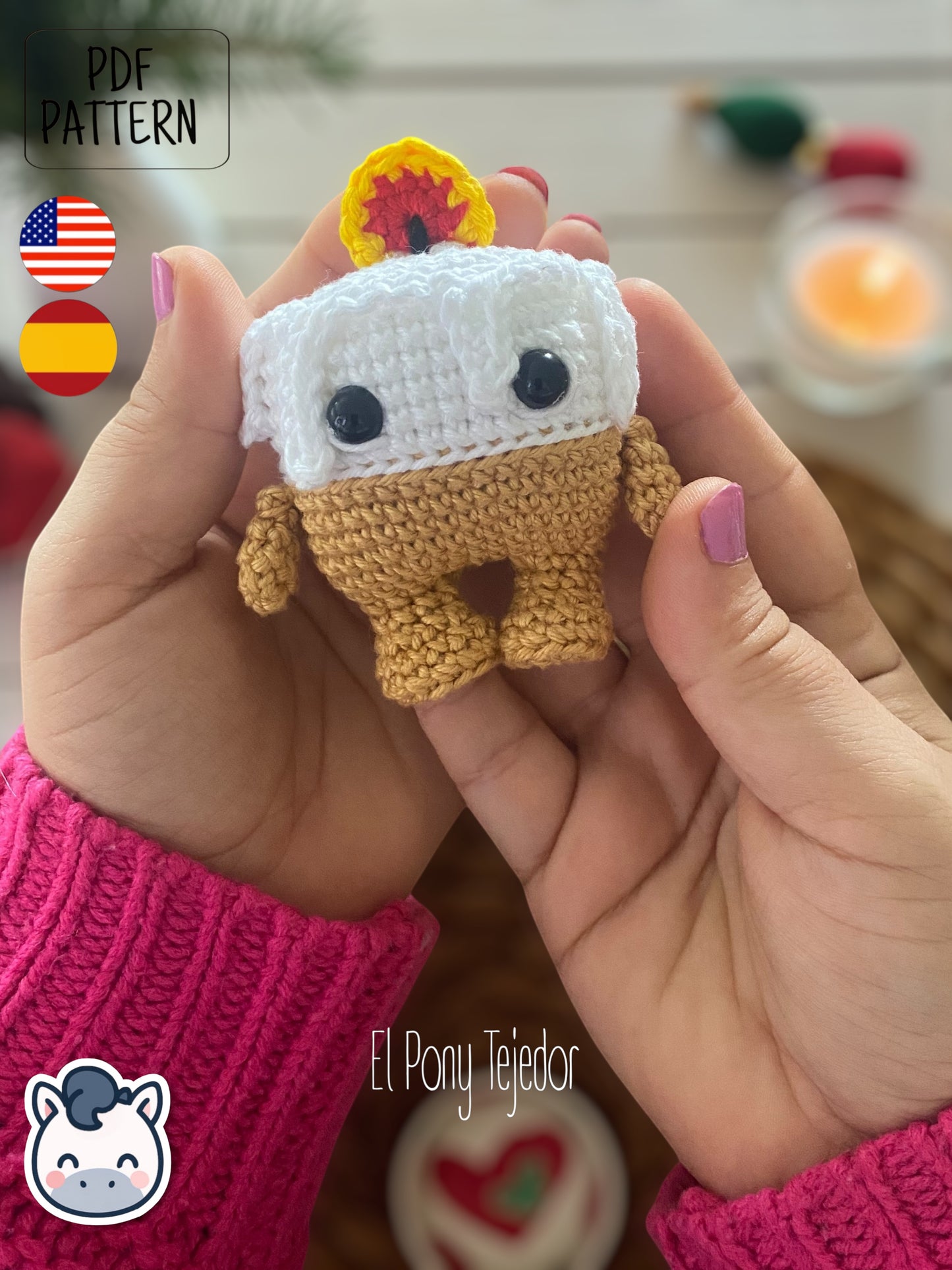 Handmade Christmas amigurumi set inspired by classic holiday ornaments, featuring a Christmas tree, festive candle and winter pinecone. Perfect Christmas crochet pattern PDF for holiday decor lovers and fans of cute handmade Christmas decorations.