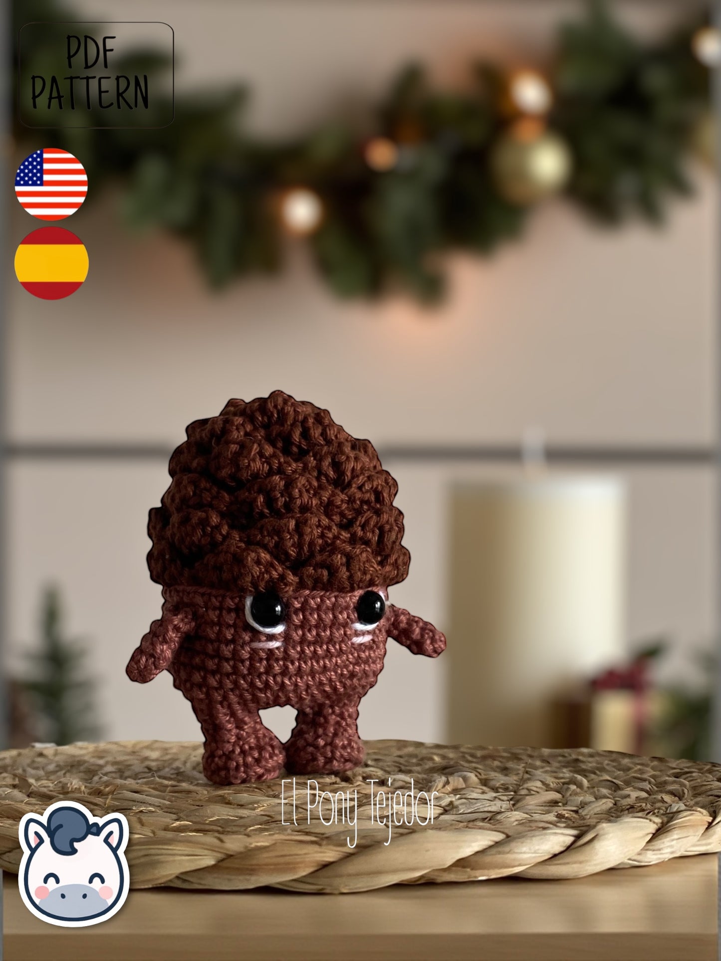 Handmade Christmas amigurumi set inspired by classic holiday ornaments, featuring a Christmas tree, festive candle and winter pinecone. Perfect Christmas crochet pattern PDF for holiday decor lovers and fans of cute handmade Christmas decorations.