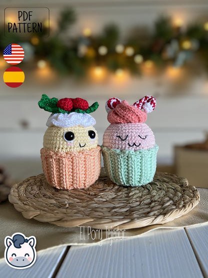 Handmade Christmas Cupcakes amigurumi inspired by festive holiday treats, cute winter crochet pattern PDF perfect for fans of Christmas decorations and cozy handmade designs.
