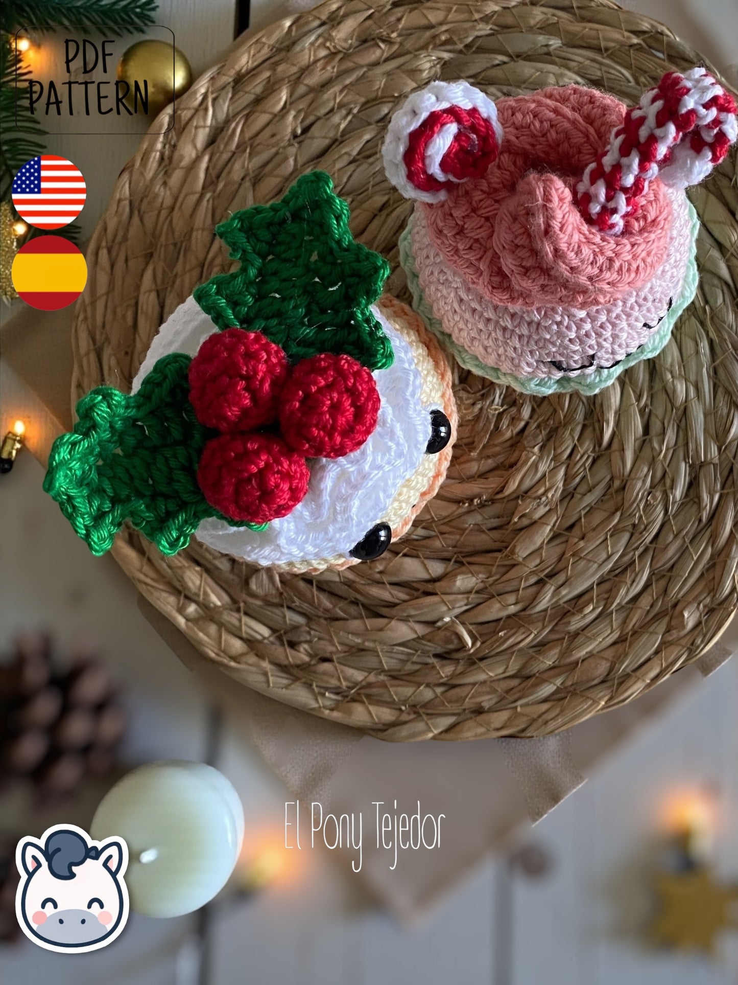 Handmade Christmas Cupcakes amigurumi inspired by festive holiday treats, cute winter crochet pattern PDF perfect for fans of Christmas decorations and cozy handmade designs.