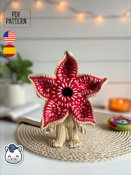 Amigurumi pattern inspired by the Demogorgon from Netflix’s Stranger Things. Perfect for horror lovers, Halloween decor and geek collectors.