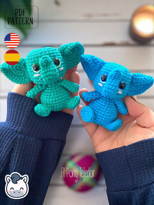 Handmade elephant amigurumi inspired by cute kawaii animal designs, crochet pattern PDF perfect as plush toy or keychain, ideal for animal lovers and handmade crochet fans.