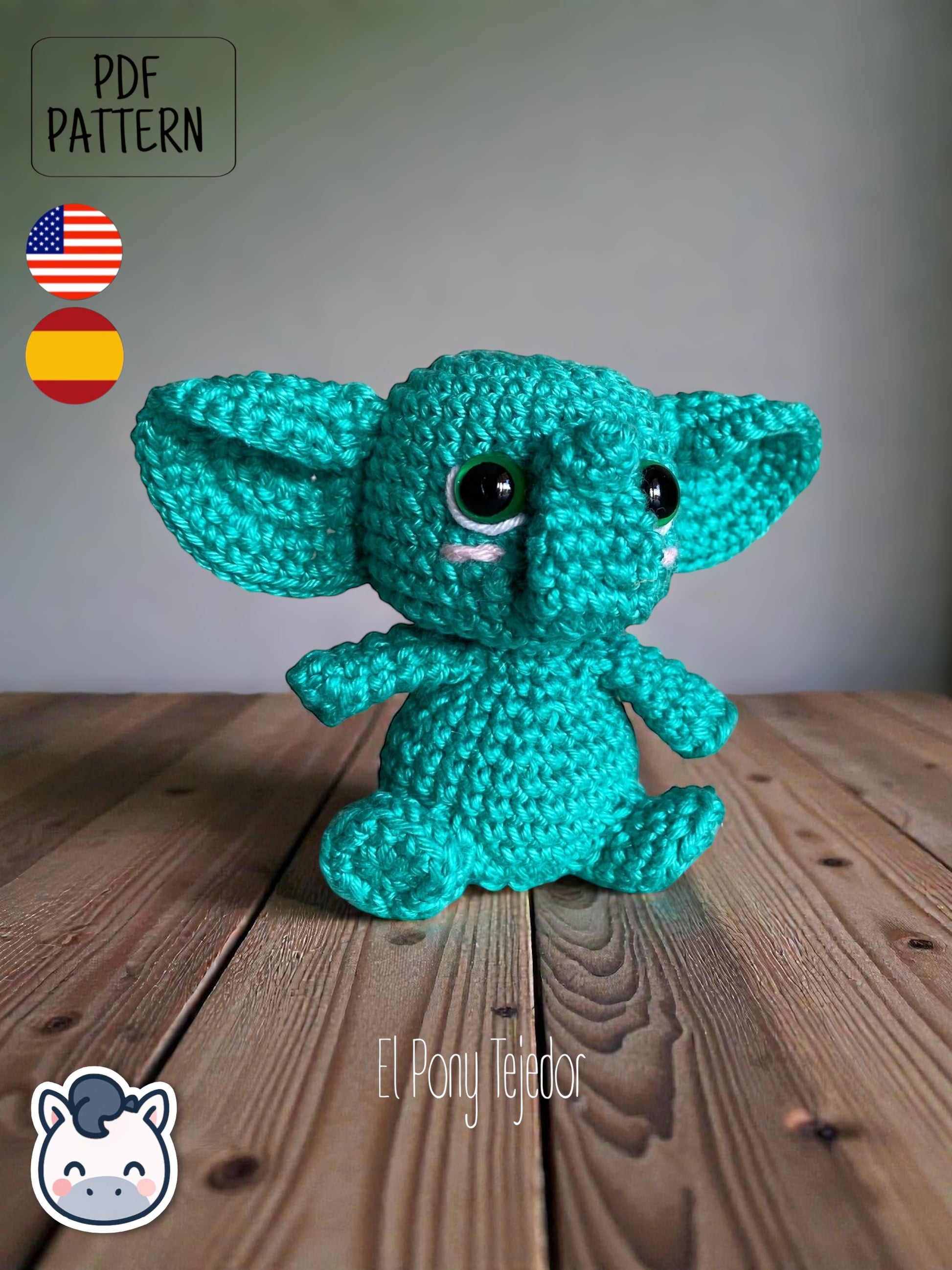 Handmade elephant amigurumi inspired by cute kawaii animal designs, crochet pattern PDF perfect as plush toy or keychain, ideal for animal lovers and handmade crochet fans.