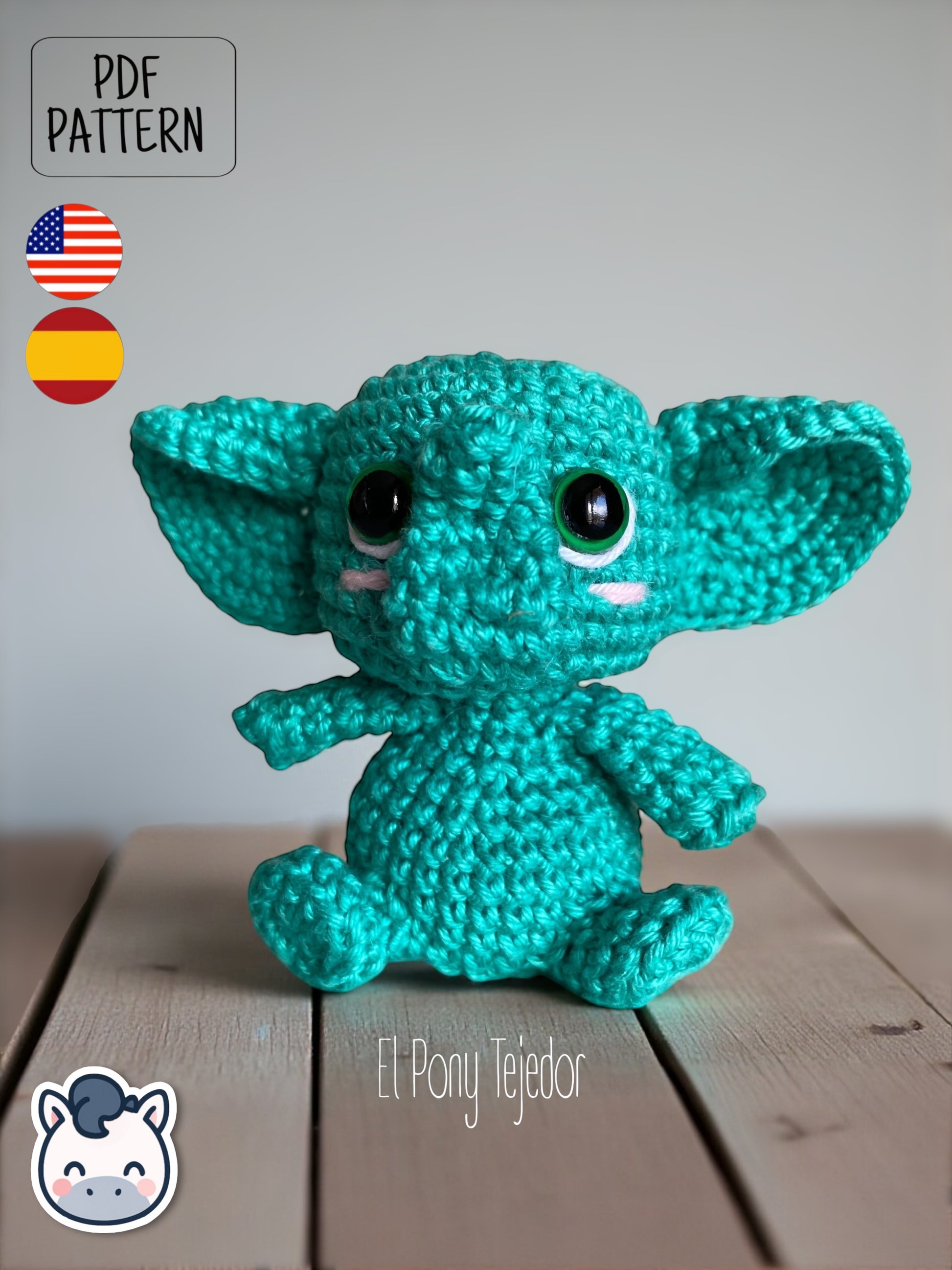 Handmade elephant amigurumi inspired by cute kawaii animal designs, crochet pattern PDF perfect as plush toy or keychain, ideal for animal lovers and handmade crochet fans.