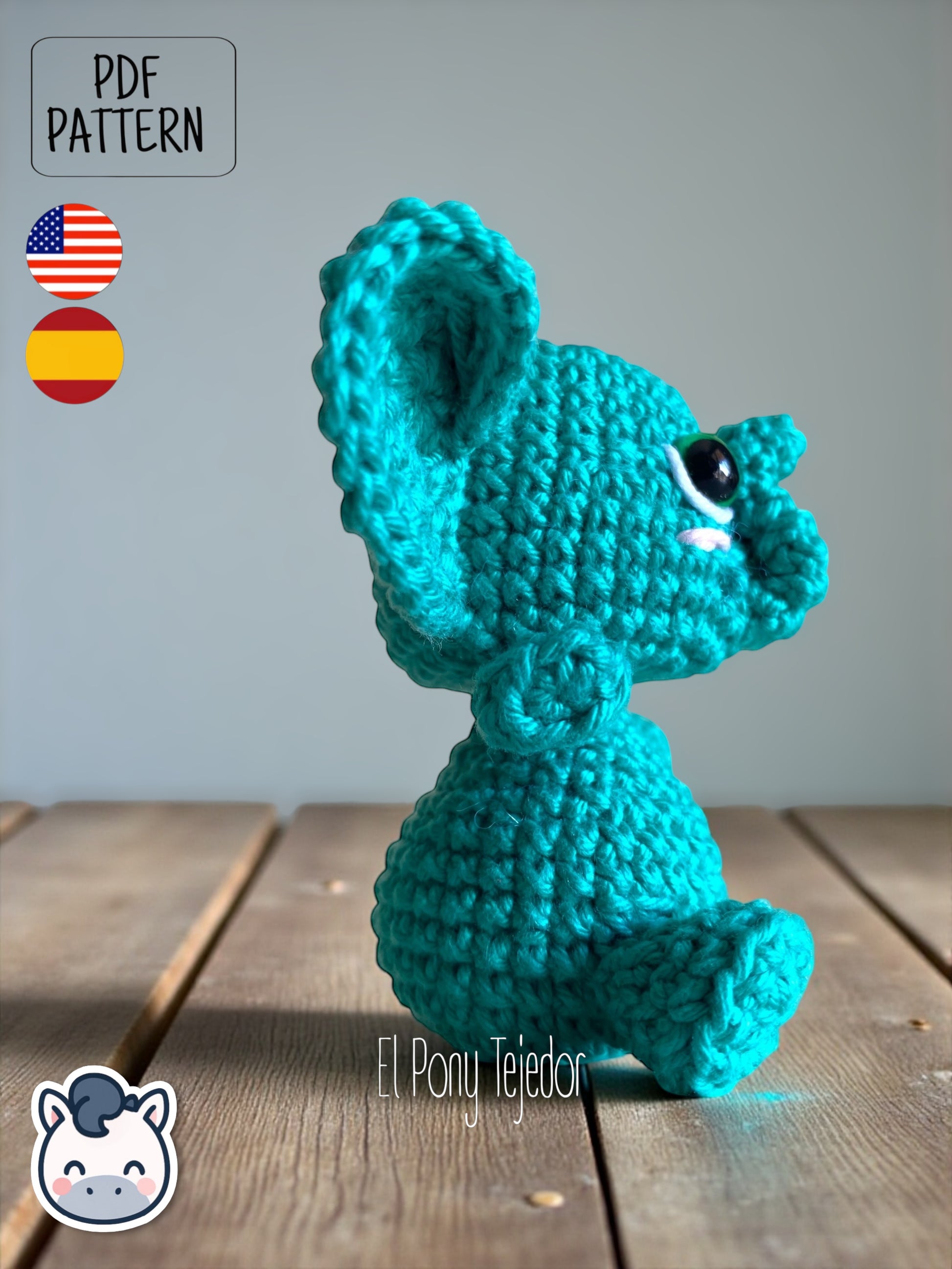 Handmade elephant amigurumi inspired by cute kawaii animal designs, crochet pattern PDF perfect as plush toy or keychain, ideal for animal lovers and handmade crochet fans.