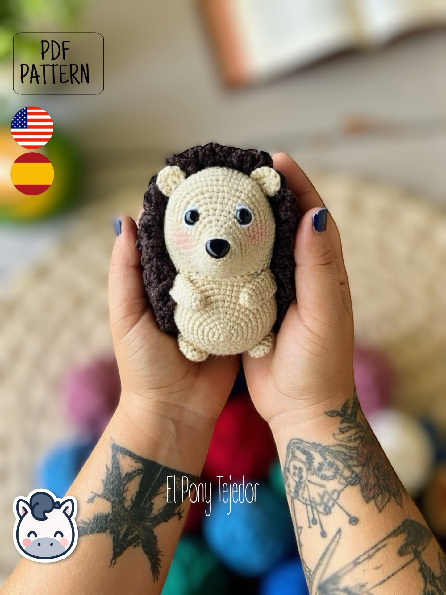 This Hedgehog crochet pattern PDF is a handmade geek amigurumi plush toy inspired by cute woodland animals. This kawaii-style crochet pattern includes a detailed step-by-step photo tutorial to help you create your own adorable spiky hedgehog plush. Perfect for nature lovers, geek collectors, and handmade enthusiasts. Available in English and Spanish as a digital instant download for your next cozy crochet project.