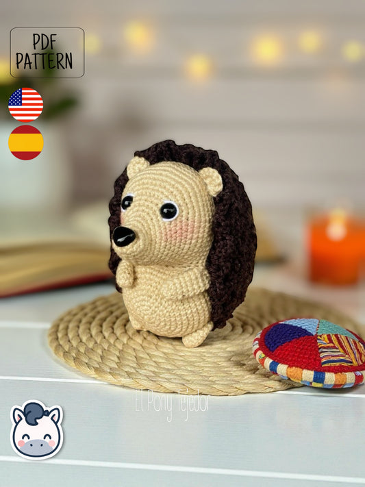 This Hedgehog crochet pattern PDF is a handmade geek amigurumi plush toy inspired by cute woodland animals. This kawaii-style crochet pattern includes a detailed step-by-step photo tutorial to help you create your own adorable spiky hedgehog plush. Perfect for nature lovers, geek collectors, and handmade enthusiasts. Available in English and Spanish as a digital instant download for your next cozy crochet project.
