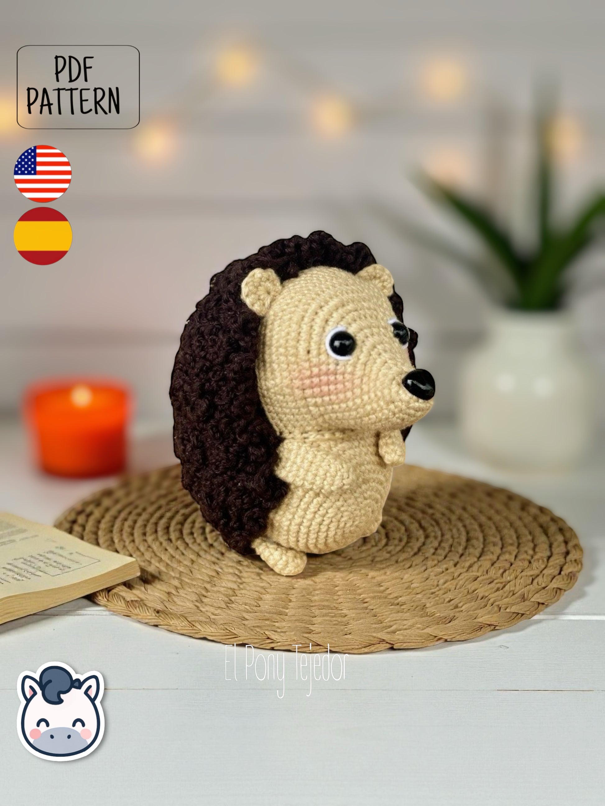 This Hedgehog crochet pattern PDF is a handmade geek amigurumi plush toy inspired by cute woodland animals. This kawaii-style crochet pattern includes a detailed step-by-step photo tutorial to help you create your own adorable spiky hedgehog plush. Perfect for nature lovers, geek collectors, and handmade enthusiasts. Available in English and Spanish as a digital instant download for your next cozy crochet project.