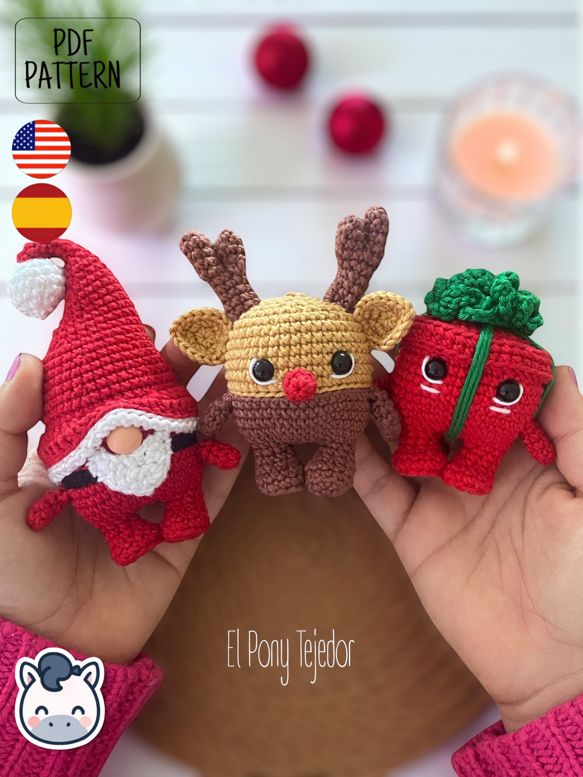 Handmade Christmees Gift, Santa and Reindeer amigurumi inspired by classic Christmas stories, festive holiday crochet pattern PDF.