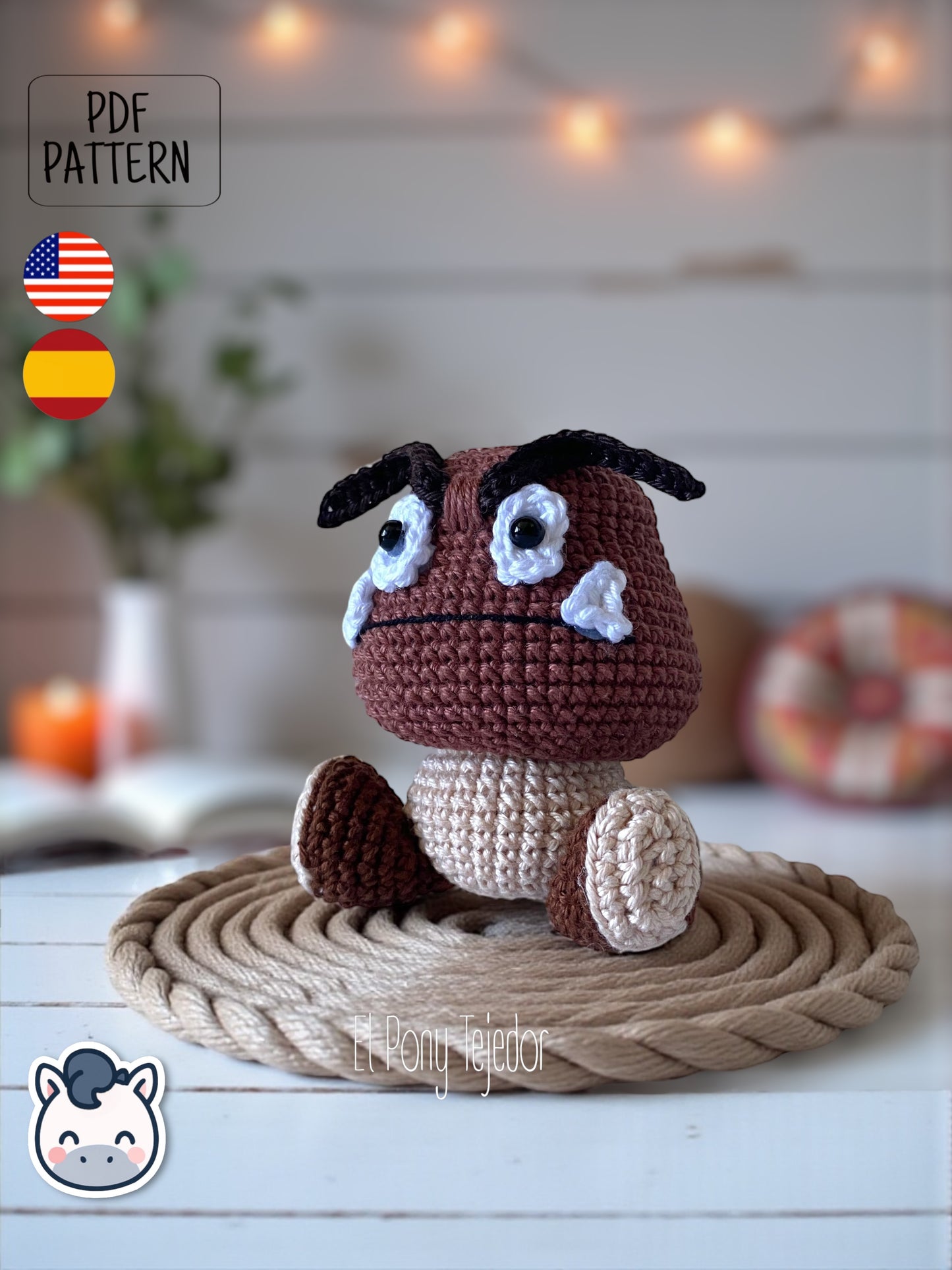 ¡Este pequeño enemigo del Mundo Champiñón ha decidido cambiar su destino y convertirse en el más adorable del juego! Con este patrón digital de amigurumi podrás tejer paso a paso tu propio Goomba, perfecto para fans de Nintendo, Super Mario Bros y los videojuegos retro. 🍄 Patrón ideal para quienes aman el estilo geek, los clásicos de consola y los muñecos de colección hechos a mano.