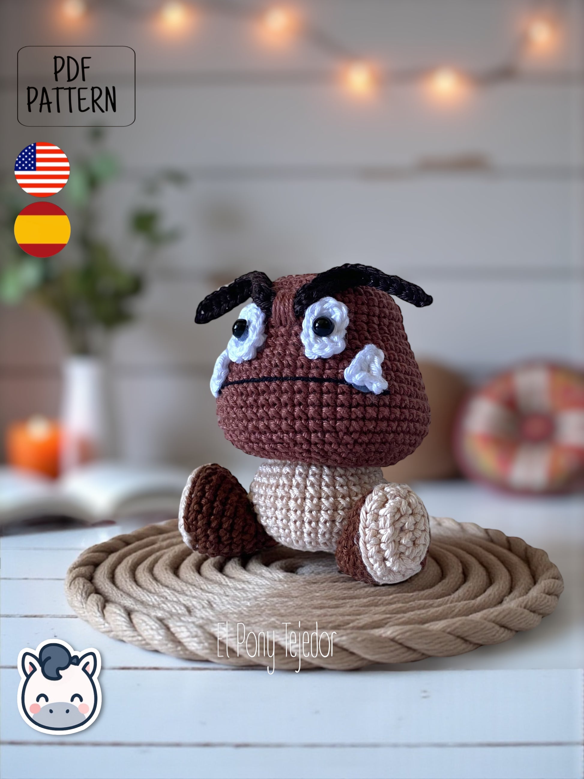 ¡Este pequeño enemigo del Mundo Champiñón ha decidido cambiar su destino y convertirse en el más adorable del juego! Con este patrón digital de amigurumi podrás tejer paso a paso tu propio Goomba, perfecto para fans de Nintendo, Super Mario Bros y los videojuegos retro. 🍄 Patrón ideal para quienes aman el estilo geek, los clásicos de consola y los muñecos de colección hechos a mano.