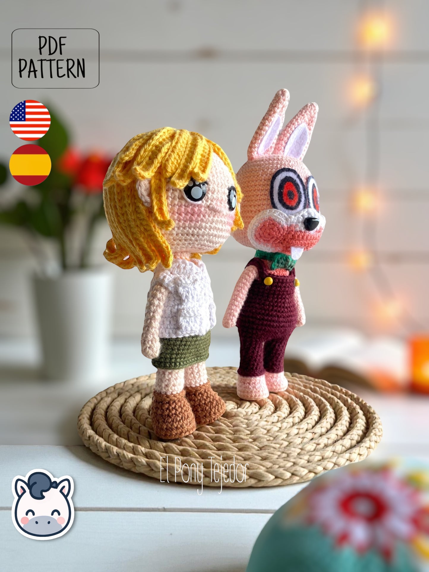 Handmade Heather Mason and Robbie the Rabbit amigurumi inspired by Konami’s Silent Hill, a spooky Halloween crochet pattern PDF.