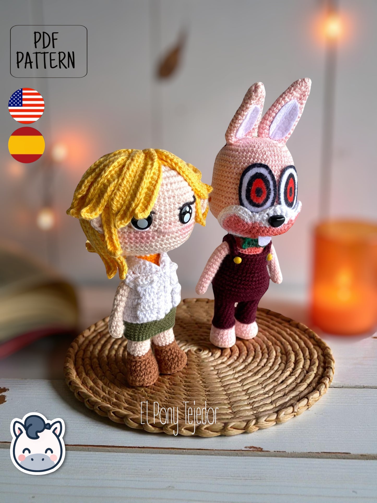 Handmade Heather Mason and Robbie the Rabbit amigurumi inspired by Konami’s Silent Hill, a spooky Halloween crochet pattern PDF.