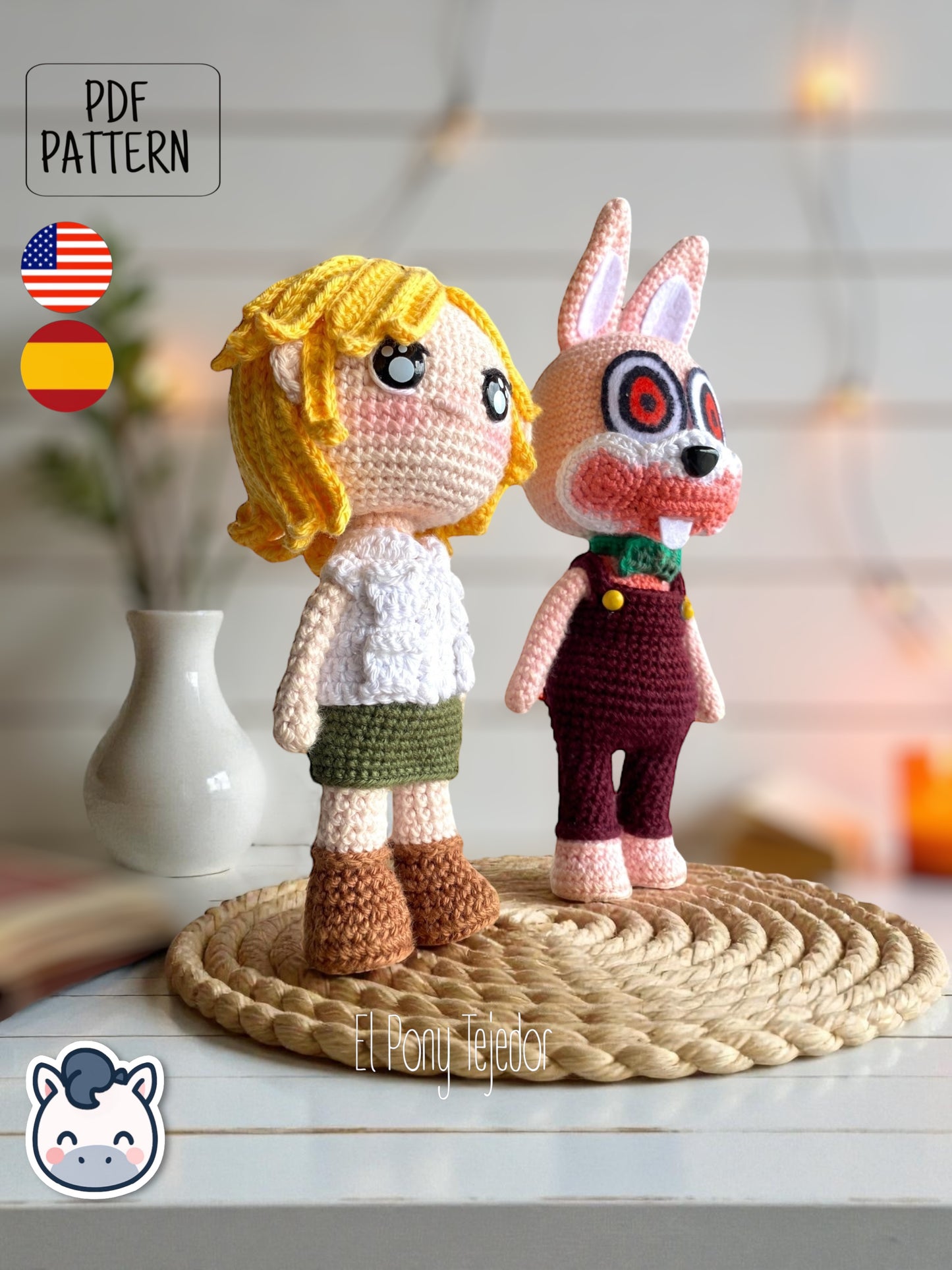 Handmade Heather Mason and Robbie the Rabbit amigurumi inspired by Konami’s Silent Hill, a spooky Halloween crochet pattern PDF.